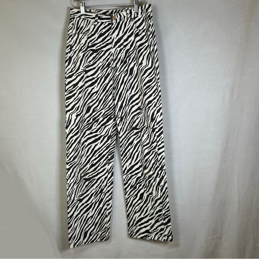 Women’s Et Clet Black & White High Rise Zebra Print Jeans Denim Pants. Size S
